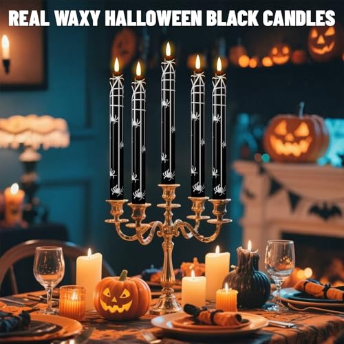 Halloween Flameless Taper Candles with Spider Decals - Remote & Timer - Black, Variation 3-Spider