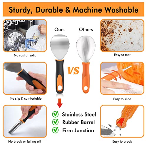 Halloween Pumpkin Carving Kit with Stainless Steel Tools & Stencils - Safe & Reusable