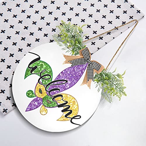 Farmhouse Mardi Gras Fleur De Lis Welcome Sign Wall Decor 12x12 Inches