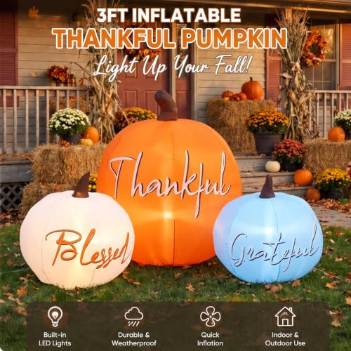 5FT Inflatable Fall Pumpkin Decor with LED Lights for Outdoor Yard
