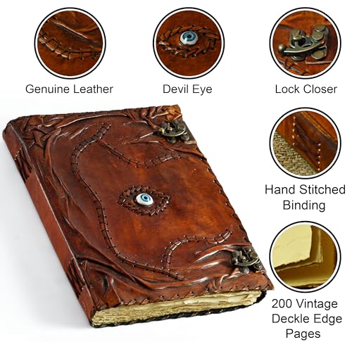 Large Hocus Pocus Spell Book Decor Leather Journal for Halloween - Brown 10x7