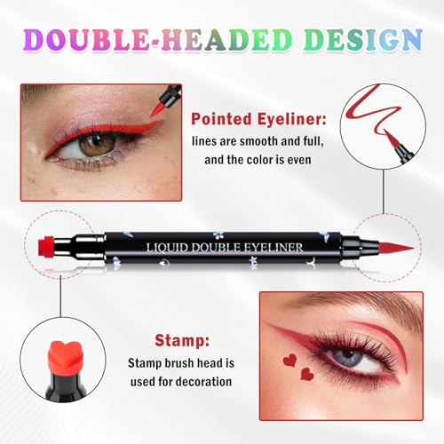 Double-Headed Liquid Winged Eyeliner Stamp Pen Set - Black & Red Star Variation