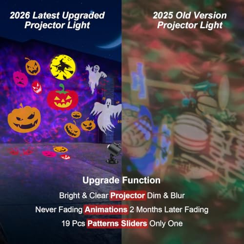 Halloween Projector Light with 4 Patterns - Waterproof Holiday LED Projection with 19 HD Slides