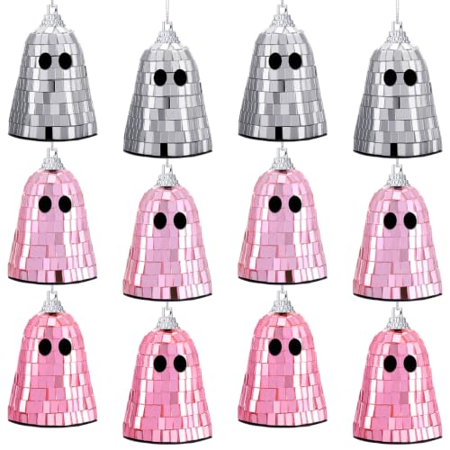 Halloween Disco Ghost Ornaments - Pink Mirror Ghosts for Halloween Party Decor - 12 Pcs