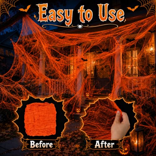 Halloween Spider Web Decorations with Black Light Lamp - 1000 Sq Ft Coverage, Includes Fake Spiders & Bats