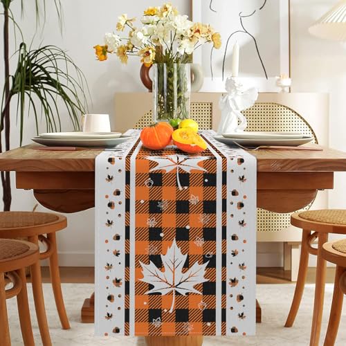 Maple Leaves Fall Table Runner 13 x 108 Inch Autumn Thanksgiving Decor - Farmhouse Style