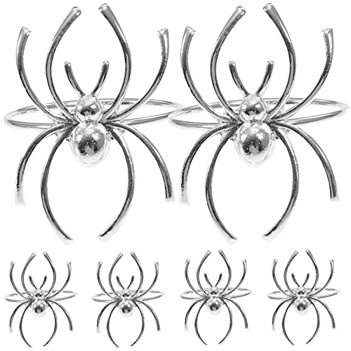 Spider Napkin Rings Set of 6 - Halloween & Spooky Table Decor, Silver