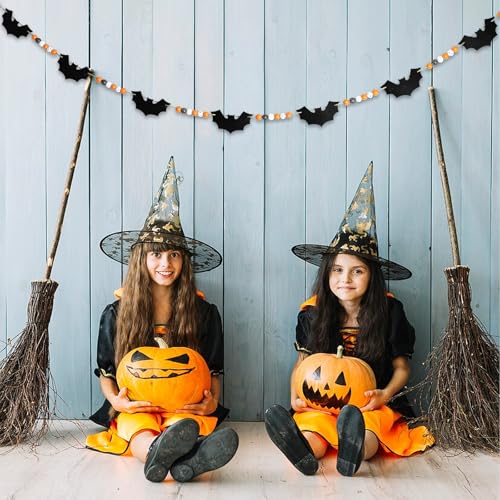 Halloween Bat Garland 5.6 Ft Wooden Beads & Felt Bats Rustic Decor