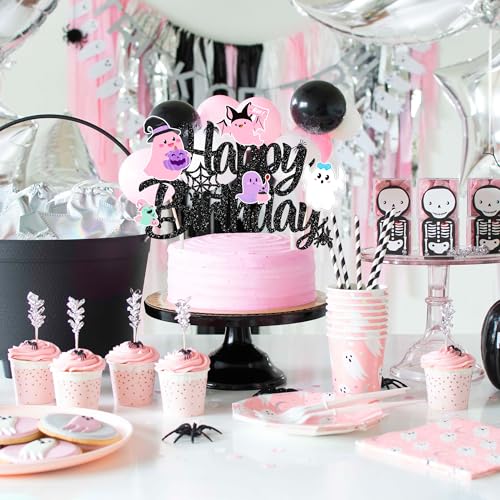 Halloween Ghost Birthday Cake Topper Black Glitter Pastel Ghosts 8 Inch