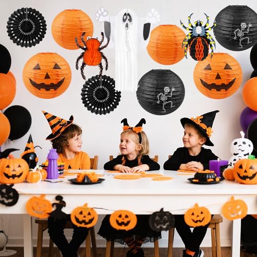 Halloween Paper Lanterns Set - 11 Pieces Ghost, Spider, Skeleton, Pumpkin Decor for Indoor & Outdoor Parties