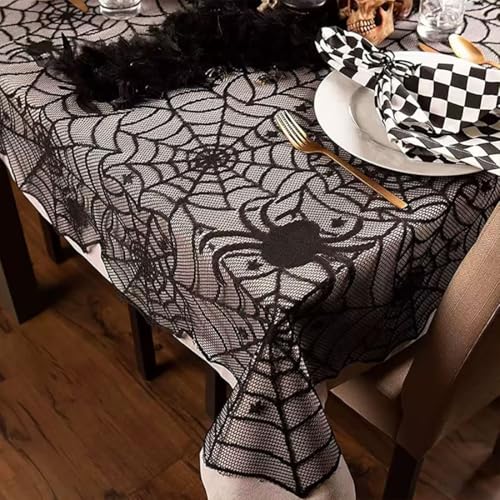 Halloween Black Lace Tablecloth 54x72 Inches Rectangular Spooky Decor