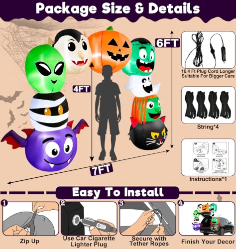 6 Ft Halloween Inflatable Car Decorations with LED Lights for Trunk or Treat