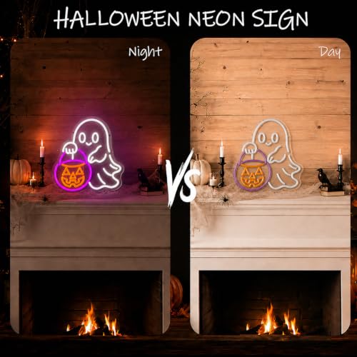Treat Ghost Neon Sign - Dimmable Halloween Ghost Neon Light for Window