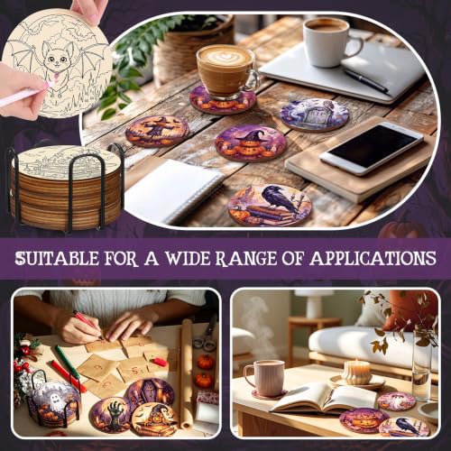 Halloween Wooden Coaster Painting Kit - 77 Pieces for Craft & Decor