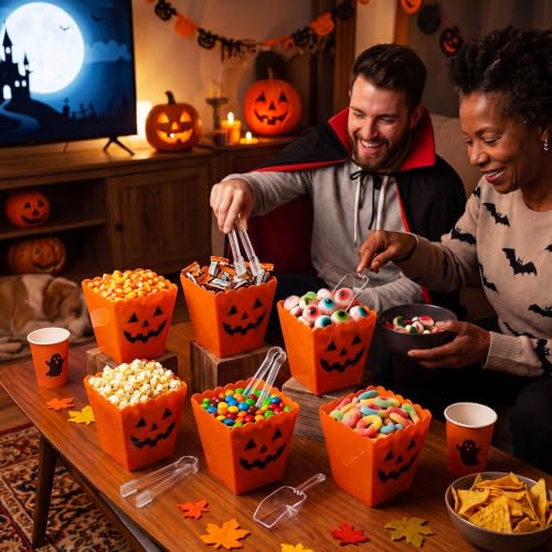 Halloween Candy Bar Containers with Tongs & Scoops - Spooky Pumpkin Variation