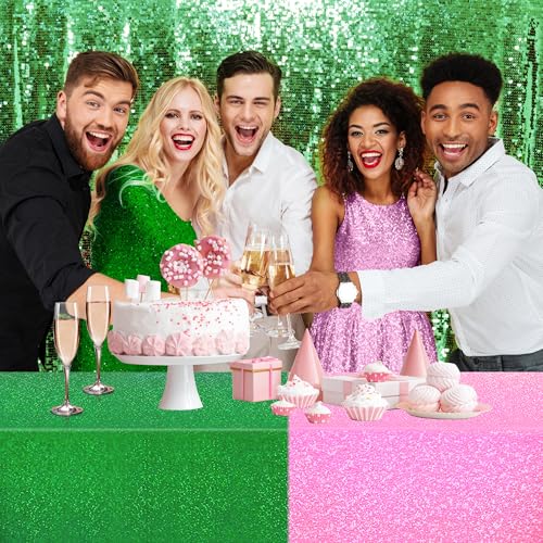 Wicked Iridescent Pink and Green Glitter Holographic Tablecloths - 2 Pack