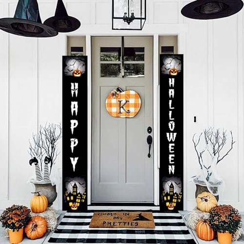 Halloween Door Banner Decorations - Spooky Jack-o'-Lantern & Haunted House Design
