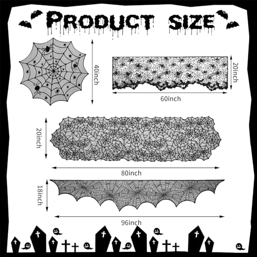 Halloween Spiderweb Lace Tablecloth Set for Haunted House Decor - 4 Pieces