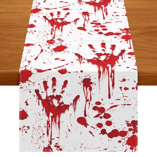 Halloween Blood Handprint Table Runner - 84x14 Inch Horror Decor - Variation of Horror Halloween / 1