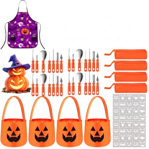 Halloween Pumpkin Carving Kit 80 Vivid Style Set with Templates & Tote Bag - 76 Pieces