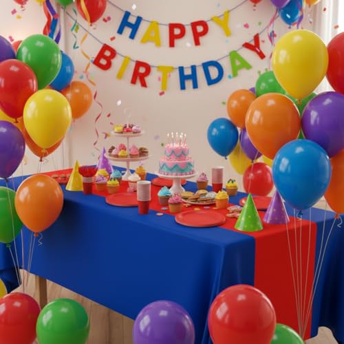 Red and Blue Disposable Party Plates Napkins & Tablecloth Set for Birthdays