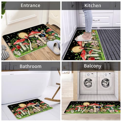 Mushroom Kitchen Rug Set of 2 - Rectangular 17x29 + 17x47 Inches, Non-Slip, Washable