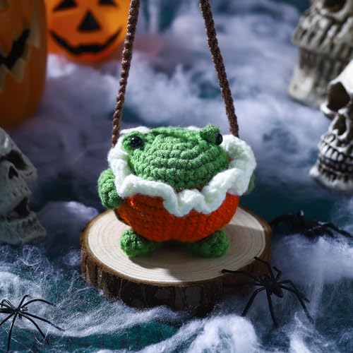 Halloween Frog Crochet Car Ornament - Green Frog Charm for Vehicle & Home Decor