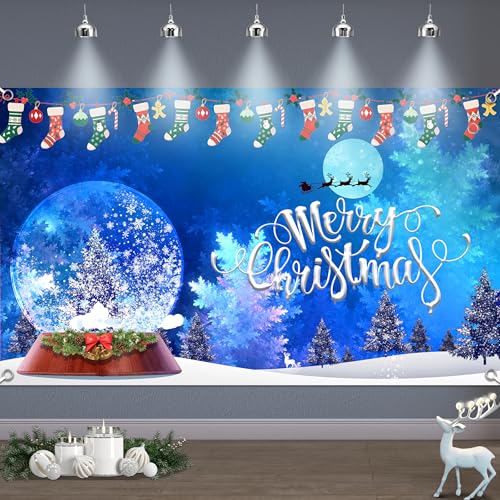 Christmas Snowman Backdrop Banner Winter Scene for Photography Blue - 72.8 x 43.3 Inches