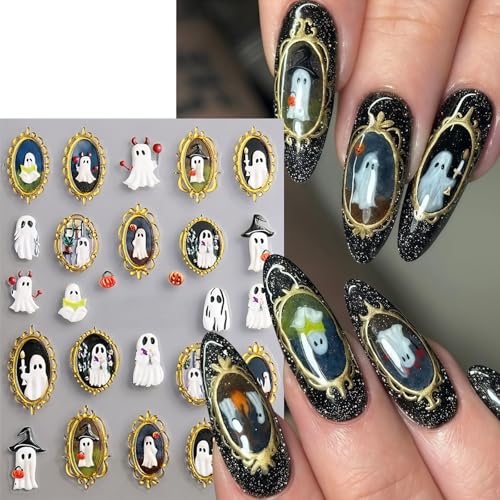 Halloween Nail Art Stickers 5D Ghost & Spider Web Decals - Relief Ghost Variation