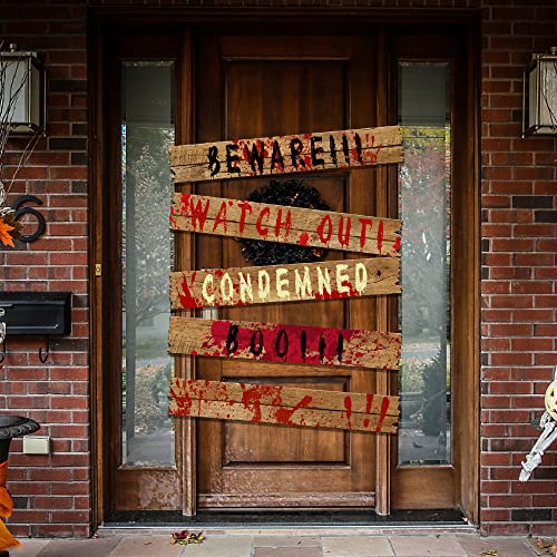 Halloween Haunted Window Boards 39x4.7 Inch Warning Signs - 10Pcs, Variation: 39In-10Pc
