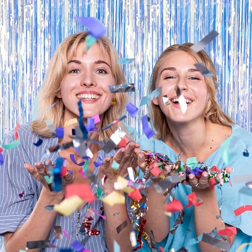 Iridescent Foil Fringe Curtain Set - 20 Pack Metallic Tinsel Backdrop for Party Decoration
