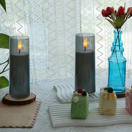 Flameless Candles with Remote & Timer Set of 6 - 2x6 inch Grey Battery Candles