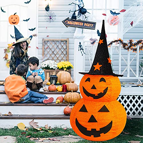 3FT Halloween Collapsible Pumpkin Decor with Lights, Star Hat, 8 Modes