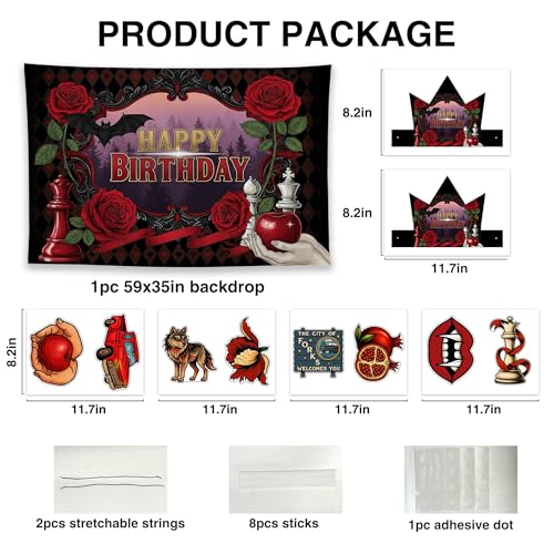 Vampire Rose Birthday Party Supplies Set with Backdrop, Photo Props & Headwear