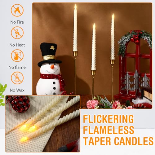 Ivory Spiral Flameless Taper Candles 50 Pack 10.8 Inch Battery Operated Flickering LED for Weddings Halloween Christmas