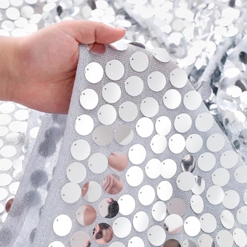 Silver Sequin Tablecloth - 50 x 102 Inches Rectangular Sparkle Fabric for Parties & Events