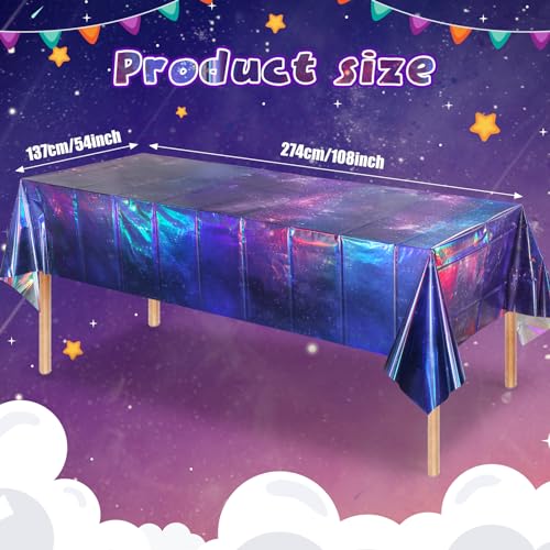 Purple Space Starry Night Tablecloth - 12 Pack, 54x108 Inch Rectangular Iridescent Party Cover - Space Theme Decorations