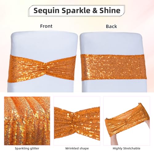 Orange Sequin Chair Sashes 14x6 Inch Pack of 50 - Wedding Party Decorations