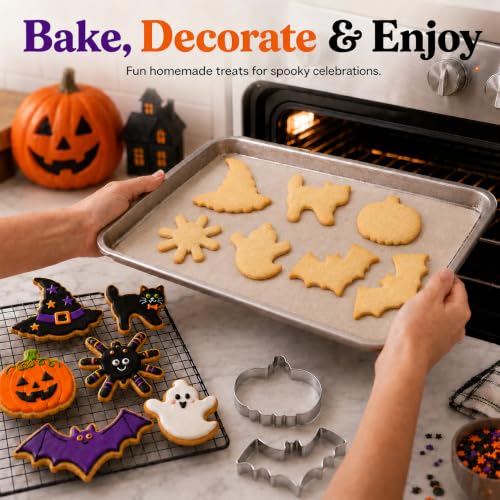 Halloween Cookie Cutter Set 7 Pieces Ghost Bat Pumpkin Cat Witch Hat Spider Food Grade Stainless Steel