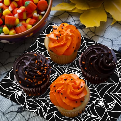 Halloween Wax Paper Wraps - Black & White Spider Web Design, 100 Pack, 9.8x8.3 inches, Waterproof & Oil-Proof Food Liners, Party Decor