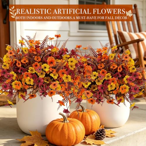 Fall Artificial Flower Set - 24 Faux Autumn Plants for Outdoor & Indoor Decor