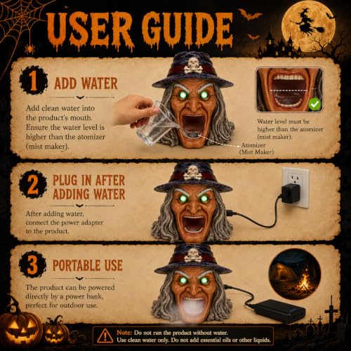 Halloween Witch Mist Maker with Glowing Eyes and Fog Effect - Yellow Witch Mist Variation