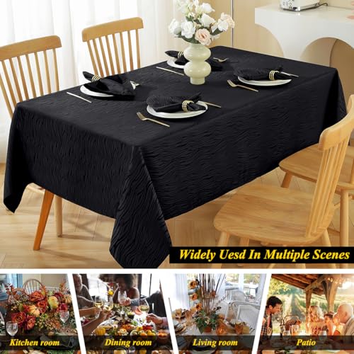Black Wavy Swirl Jacquard Tablecloth 60x102 Inch Rectangular for Weddings & Events