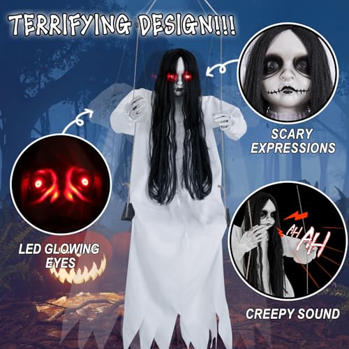 Scary Halloween Hanging Ghost Doll - 45-Inch Swinging Creepy Decor with Variation: White Robed Ghost