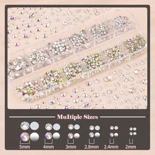 Nail Art Rhinestone Kit A01 AB & Clear Gems Multicolored 15ml Glue Set