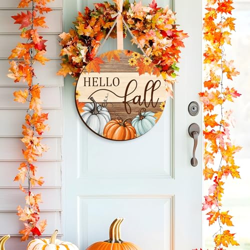 Fall Welcome Sign - Rustic Teal Pumpkin Patch Front Door Decor 12x12in