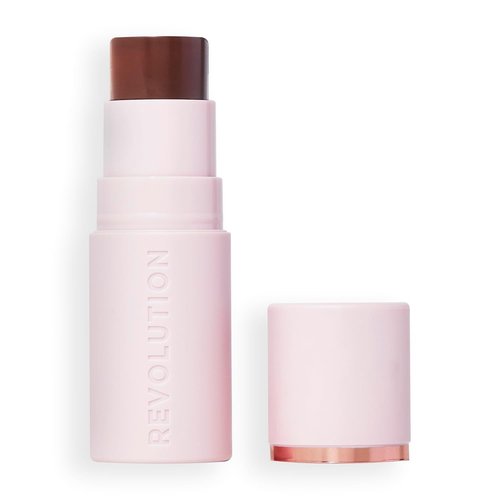Revolution Beauty London Skin Silk Bronzer Stick - Buildable Cream-to-Powder Formula, Dark Cocoa, 0.15 oz
