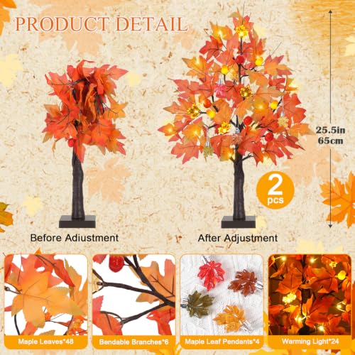 Orange 2 Pack 24in Lighted Maple Trees with LEDs & Timer - Fall Halloween Decor