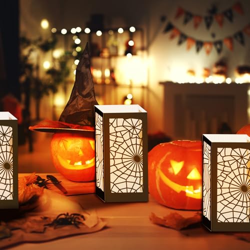 Halloween Table Centerpieces Boxes - 8 Pcs Spider Web Design, Black Variation