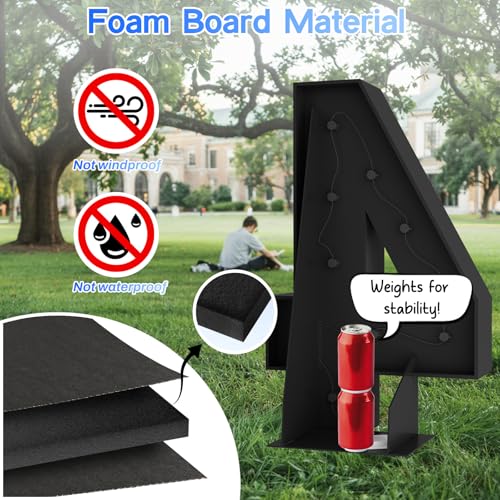 Black 4FT Light Up Number 4 Marquee for Birthday Party Decorations - Foam Cardboard Giant Cut-Out